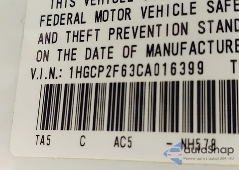 2012 Honda Accord 2.4 Se from USA, damaged, VIN 1HGCP2F63CA016399